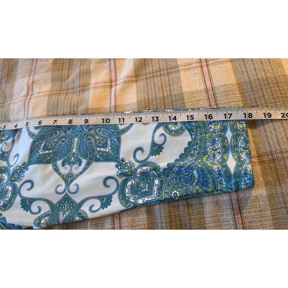 J McLaughlin Catalina Cloth Top Sz L Blue 3/4 Sleeve Stretchy Mandala Casual EUC - Picture 9 of 10